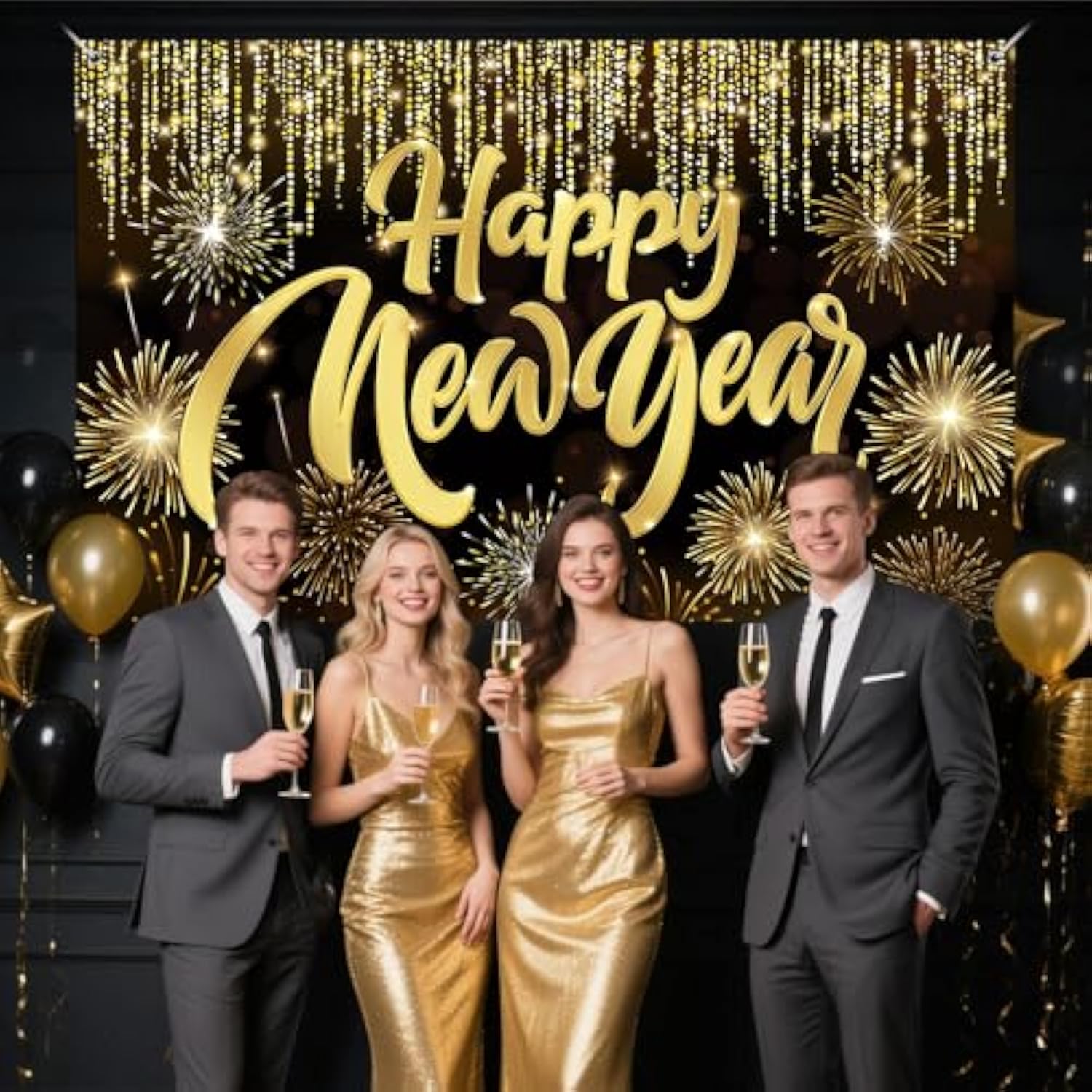Happy New Year 2026 Banner 71x44in Firework Party Backdrop