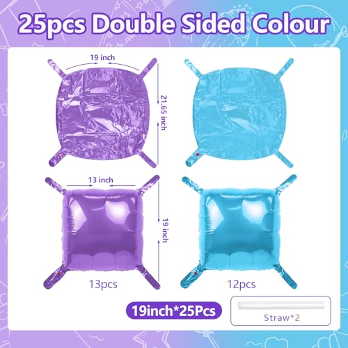 25PCS Light Purple and Pearl Blue Square Foil Balloons Wall Backdrop