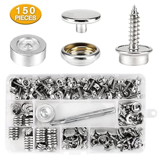 150 Pcs Canvas Snap Kit Tool, Metal Screws Snaps Marine Grade 3/8" Soc
