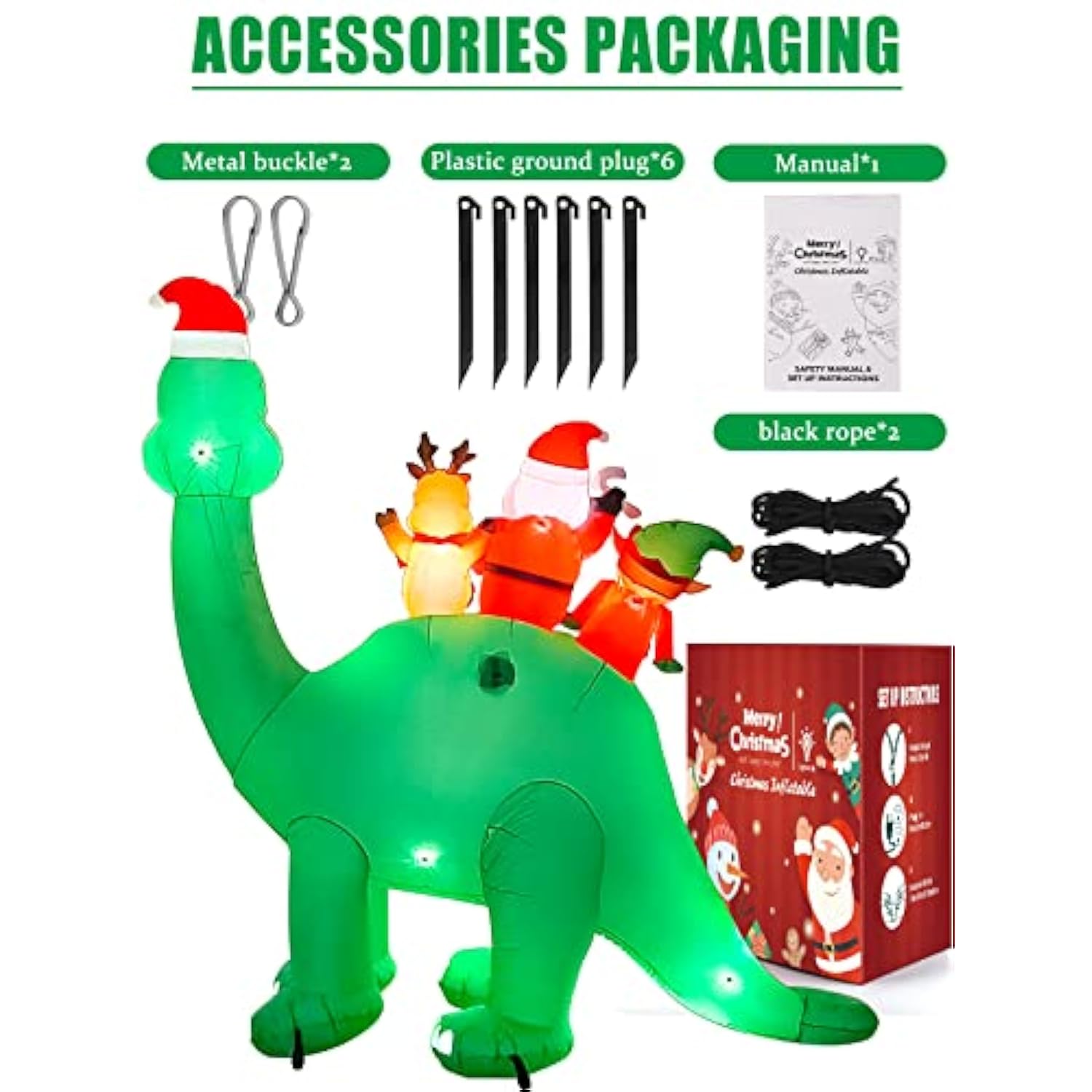 7Ft Christmas Inflatables Outdoor Decorations Dinosaur With Elk Elf Santa Claus Blow Up Yard Decorations With Built-In L