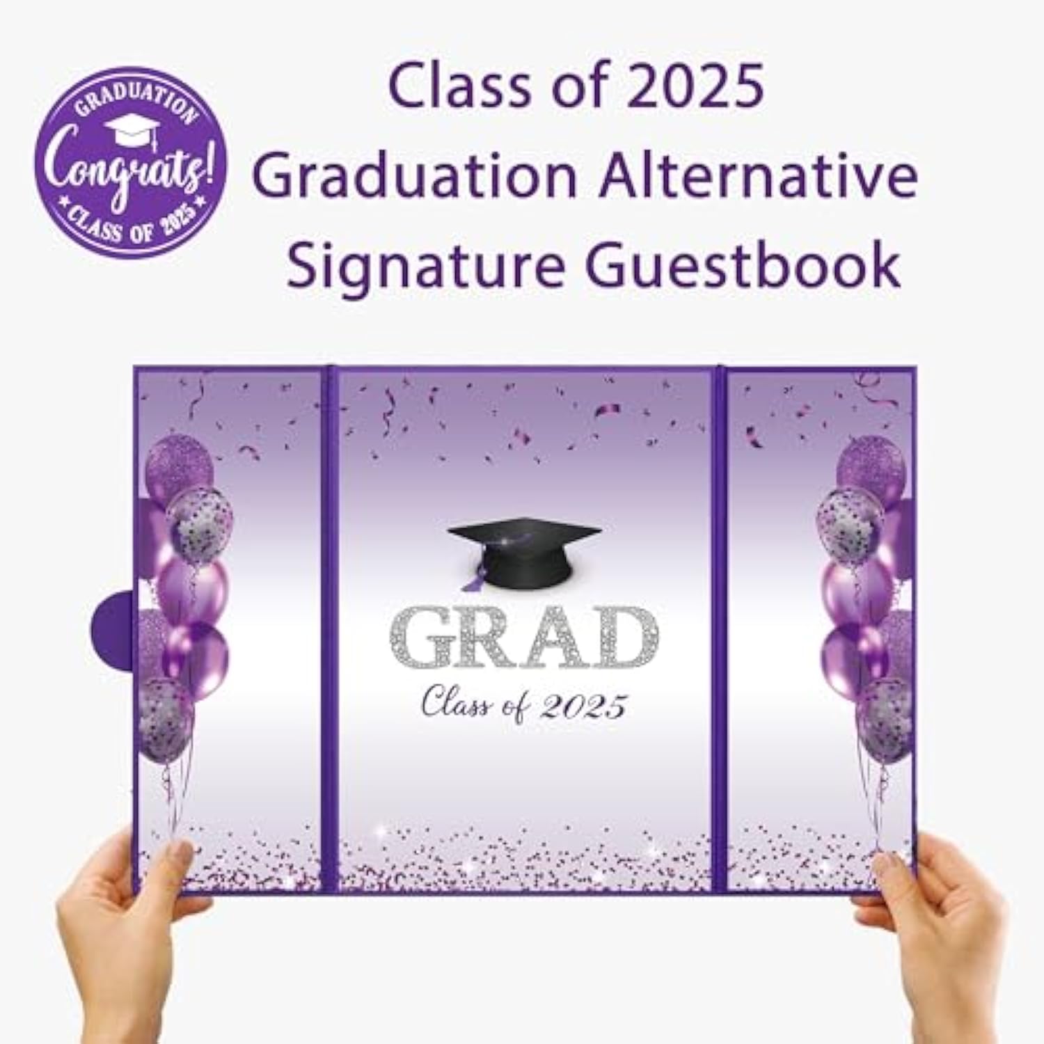 Purple Graduation Party Decorations, 2Pcs Class Of 2025 Congratulations Graduates Alternative Signature Guest Book For Men Women Happy Graduation Gifts Congrats Grad Party Signing Card Board