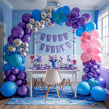 118PCS Blue Purple Balloon Garland Kit - Metallic & Pastel Balloons for Any Party