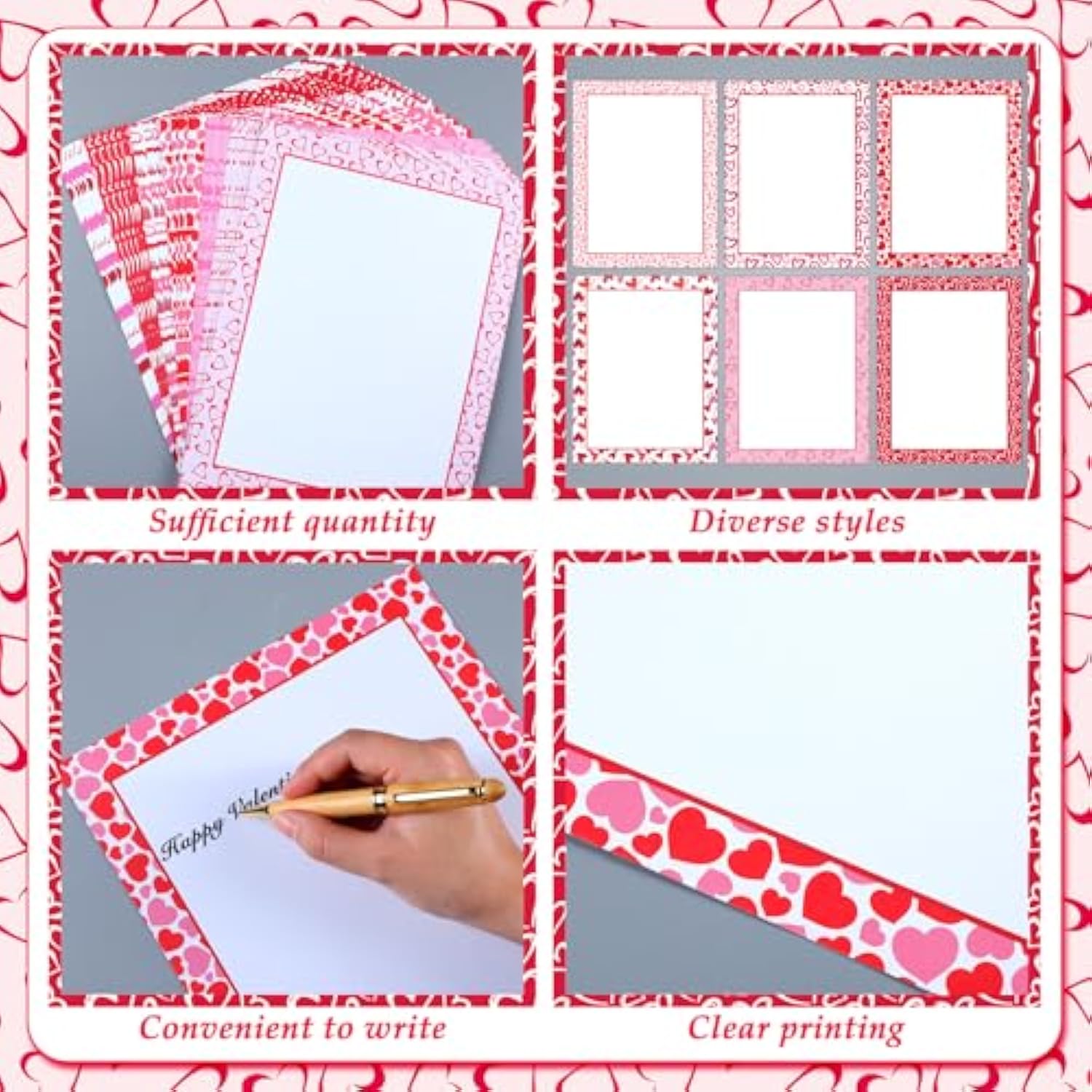 60 Sheets Valentines Stationery Paper Valentine Hearts Stationery Letterhead Paper For Writing Letters Scrapbook Printing Wedding Greeting Cards Invitation Printing 8.5" X 11"