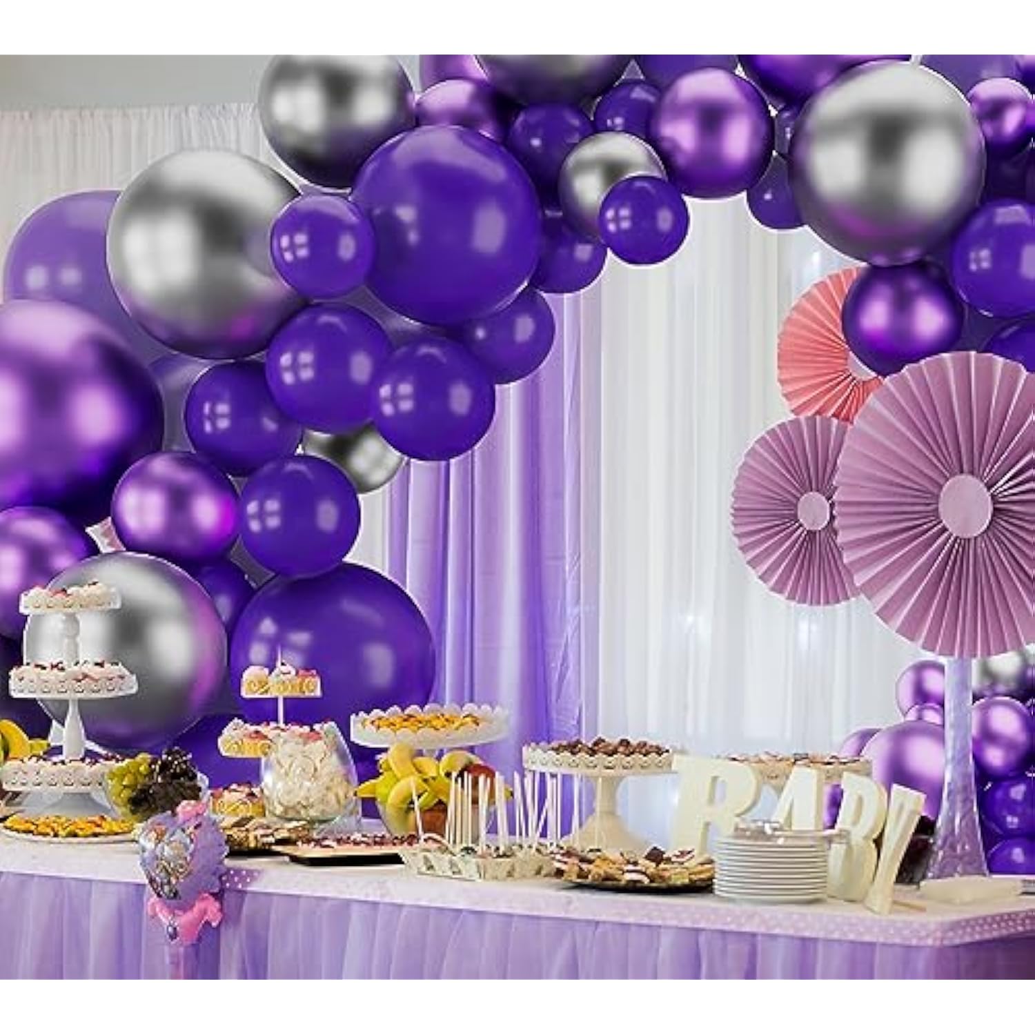 123 Pc Dark Purple Silver Balloon Garland Kit Party Decoration