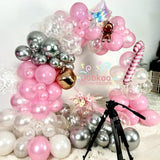 Pink And Silver Balloon Arch Kit, 120 Pcs White Valentines Balloons With 4D Rose Gold Iridescent Snowflake Balloons For Winter Wonderland Girls Princess Birthday Decor