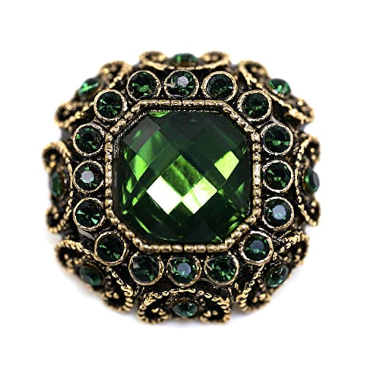 10 Pcs Green Rhinestones Inlaid Retro Round Octagon Metal Shank Sewing