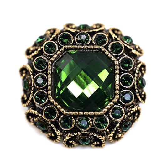 10 Pcs Green Rhinestones Inlaid Retro Round Octagon Metal Shank Sewing