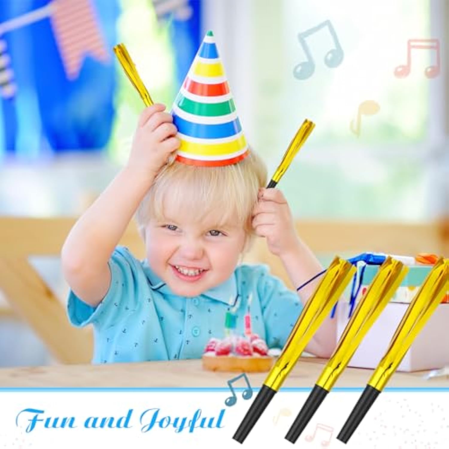 48 Gold Glitter Noise Maker Horns for Party Favors and Celebrations