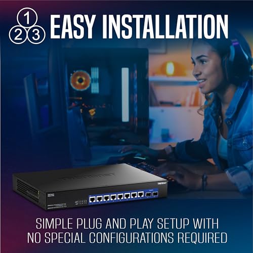 10-Port 10G Unmanaged Switch, Teg-S7102, 8 X 10G Rj-45 Ports, 2 X 10G Sfp+ Ports, 200Gbps Switching Capacity, Rackmount Design, Protection, Black