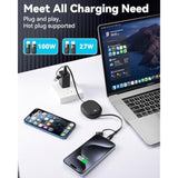 5 In 1 Retractable Usb Type C Cable 100W, Multi Fast Charging Cable 5A Charging Cord Usbc Cable With Usb C/A To Lightning/C Travel Charger For Iphone 16 15 Series,Macbook,Ipad,Samsung S24/S23+(3.86Ft)