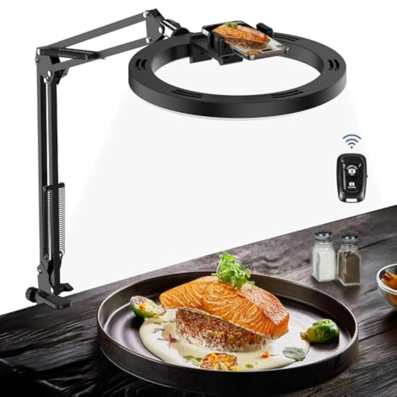 Overhead Camera Mount With Ring Light Phone Holder,10" Led Ring Light For Desk With Stand And Remote For Iphone,Phone Tripod With Light For Video Recording Tiktok Live Stream Cooking Kitchen Vlogging
