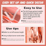 4 Pack 10 Ft Rose Gold Foil Fringe Garland Metallic Streamers Tinsel Banner Wall Hanging Garland Backdrop For Parade Floats, Halloween, Christmas, Thanksgiving, New Year Party Decorations