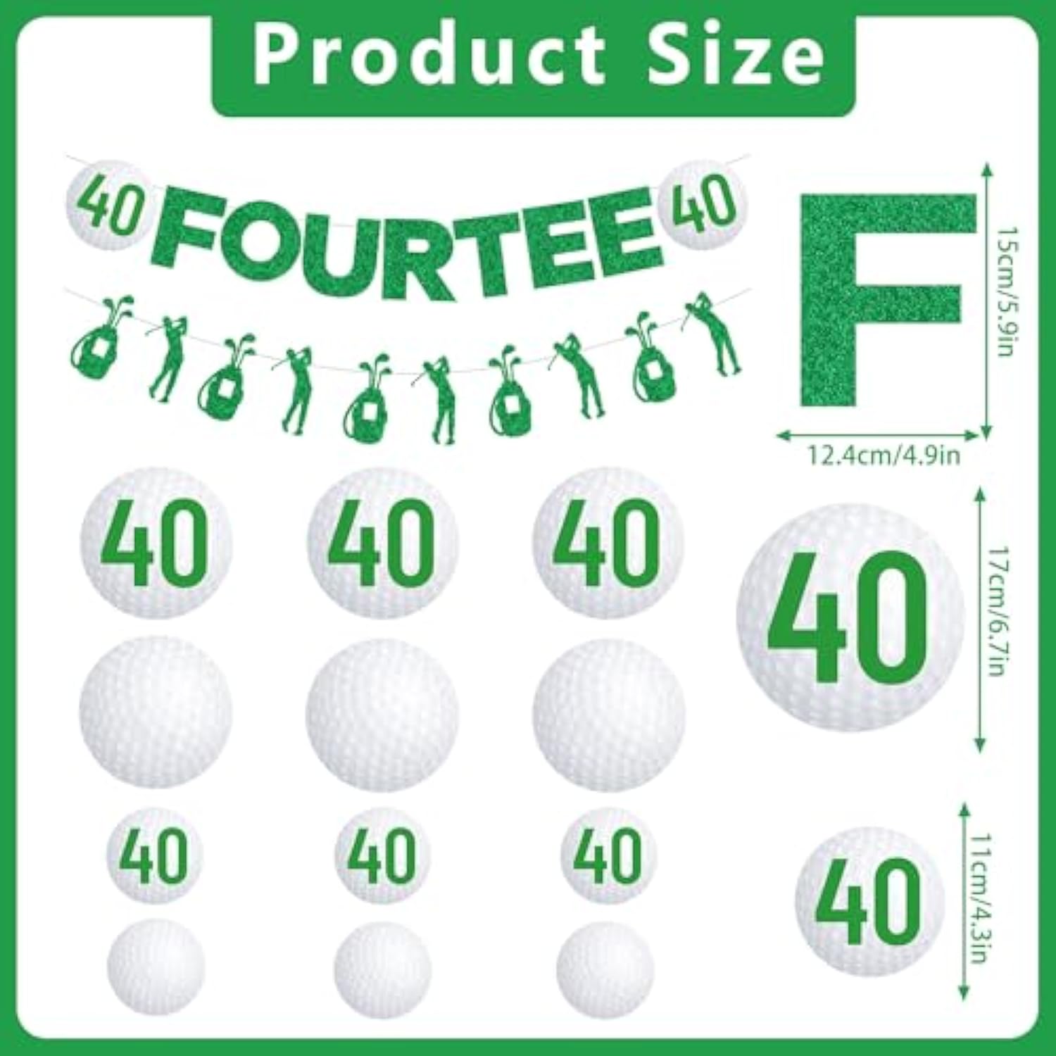 40Th Birthday Party Decorations, 14Pcs Golf Birthday Banner Hanging Swirls Decoration Women Men, Glitter Fourtee Theme Bday Party Decor Supplies