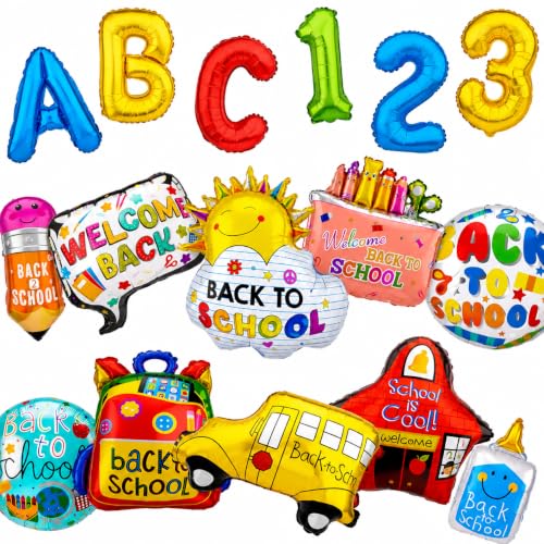 16Pcs Back to School Balloons ABC 123 School Bus Pencil Party Decor
