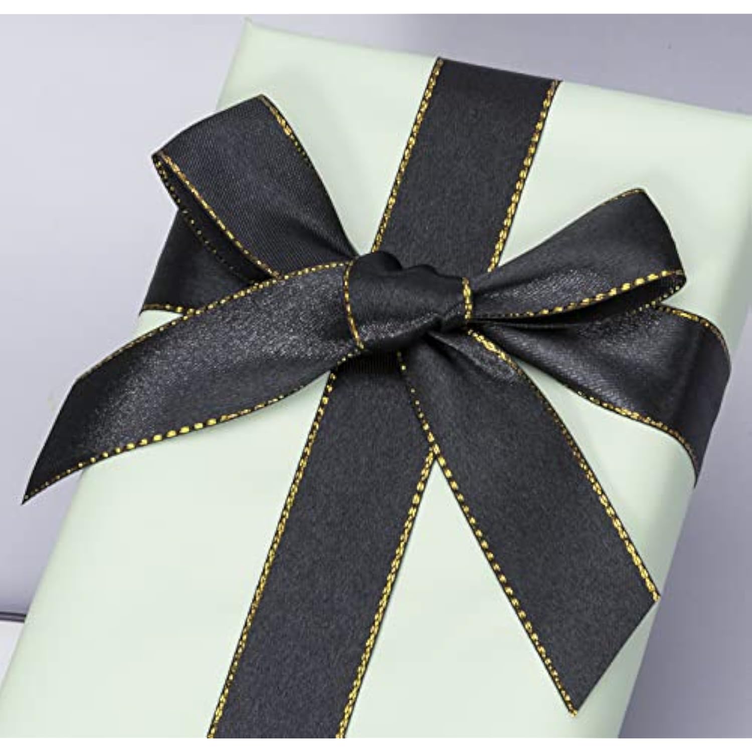 25 Yards 1 Inch Black Satin Ribbon With Gold Edges, Gold Border Fabric