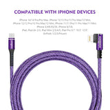 Usb-C To Lightning Braided Cable Iphone Charger Fast Charging Cord Right Angle 2Pack 10Ft 6Ft 90 Degree Mfi Certified Cable Xr Sage (Purple)