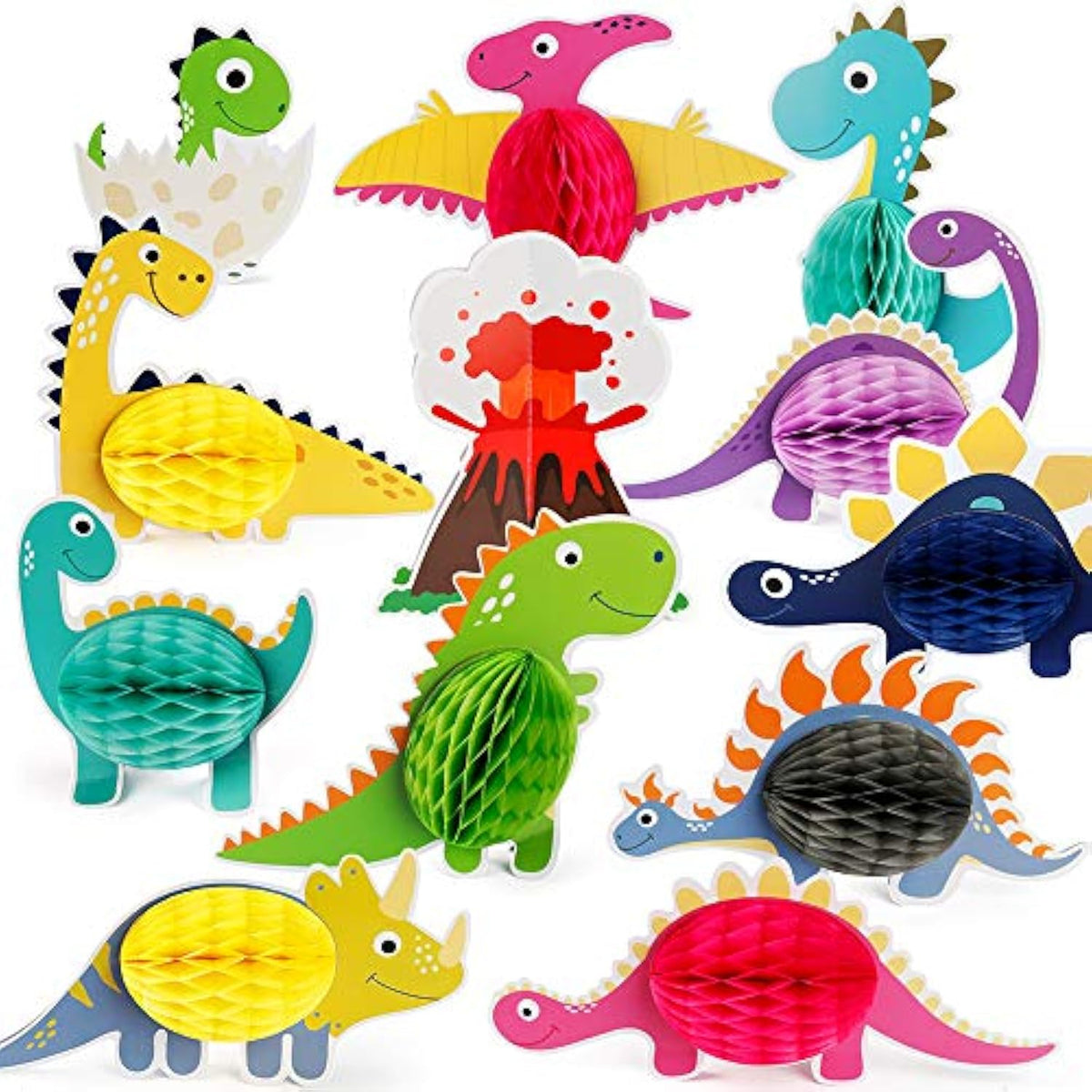 12 Pieces Dinosaur Party Honeycomb Centerpieces Table Decorations, Dinosaur Birthday Party Supplies Paper Center Piece Table Topper For Kids Boys T-Rex Theme Party Baby Shower Decor