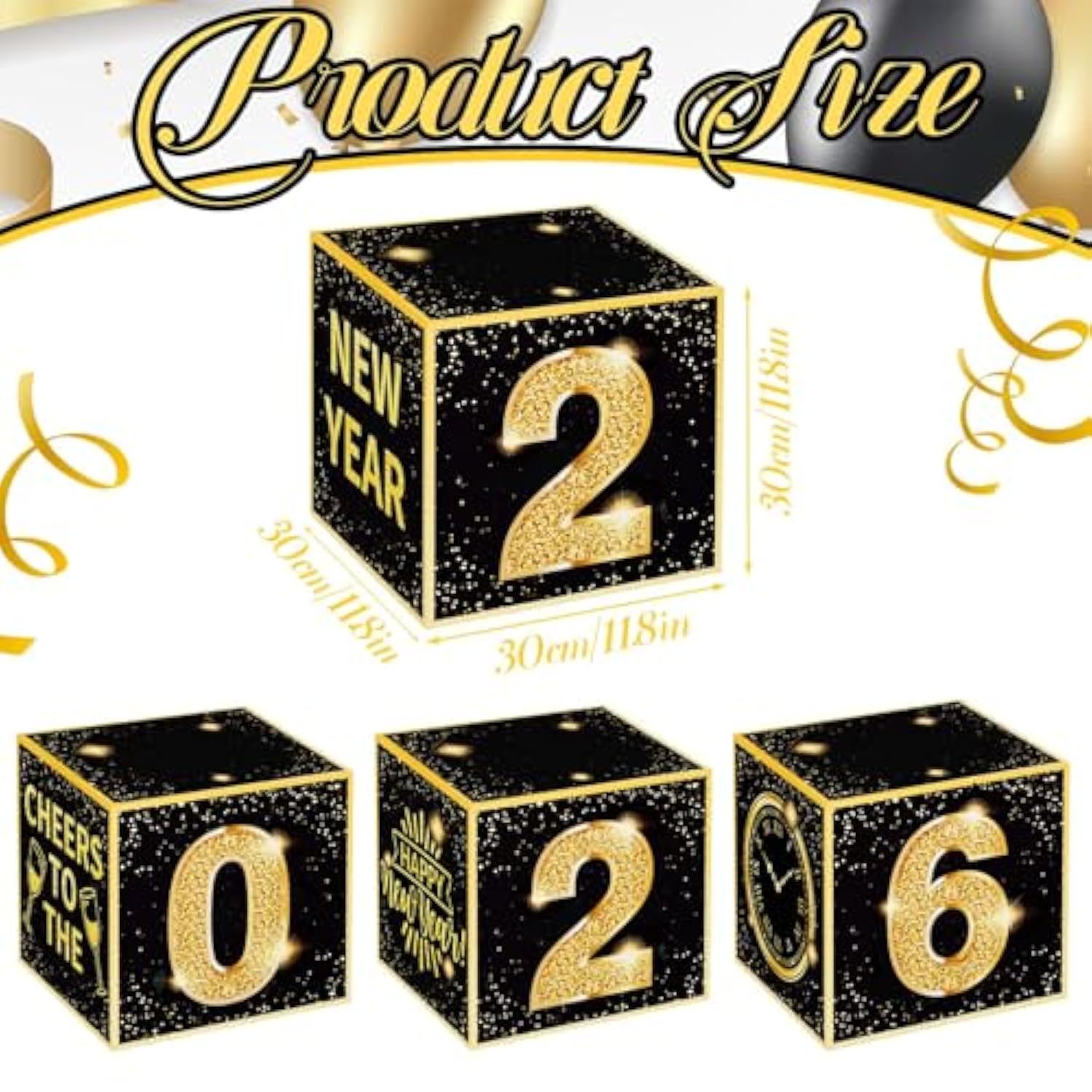 2026 Gold Black Balloon Box Kit New Year Eve Party Decorations