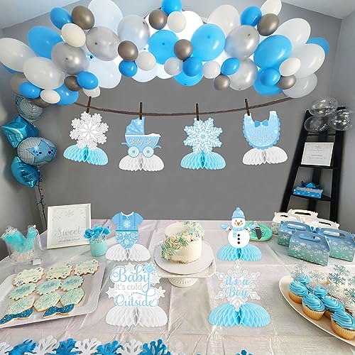8 Pack Baby It’s Cold Outside Honeycomb Centerpieces Baby Shower Decorations for Boy, Winter Blue White Little Snowflake It’s A Boy Table Toppers Decors Gender Reveal Party Supplies