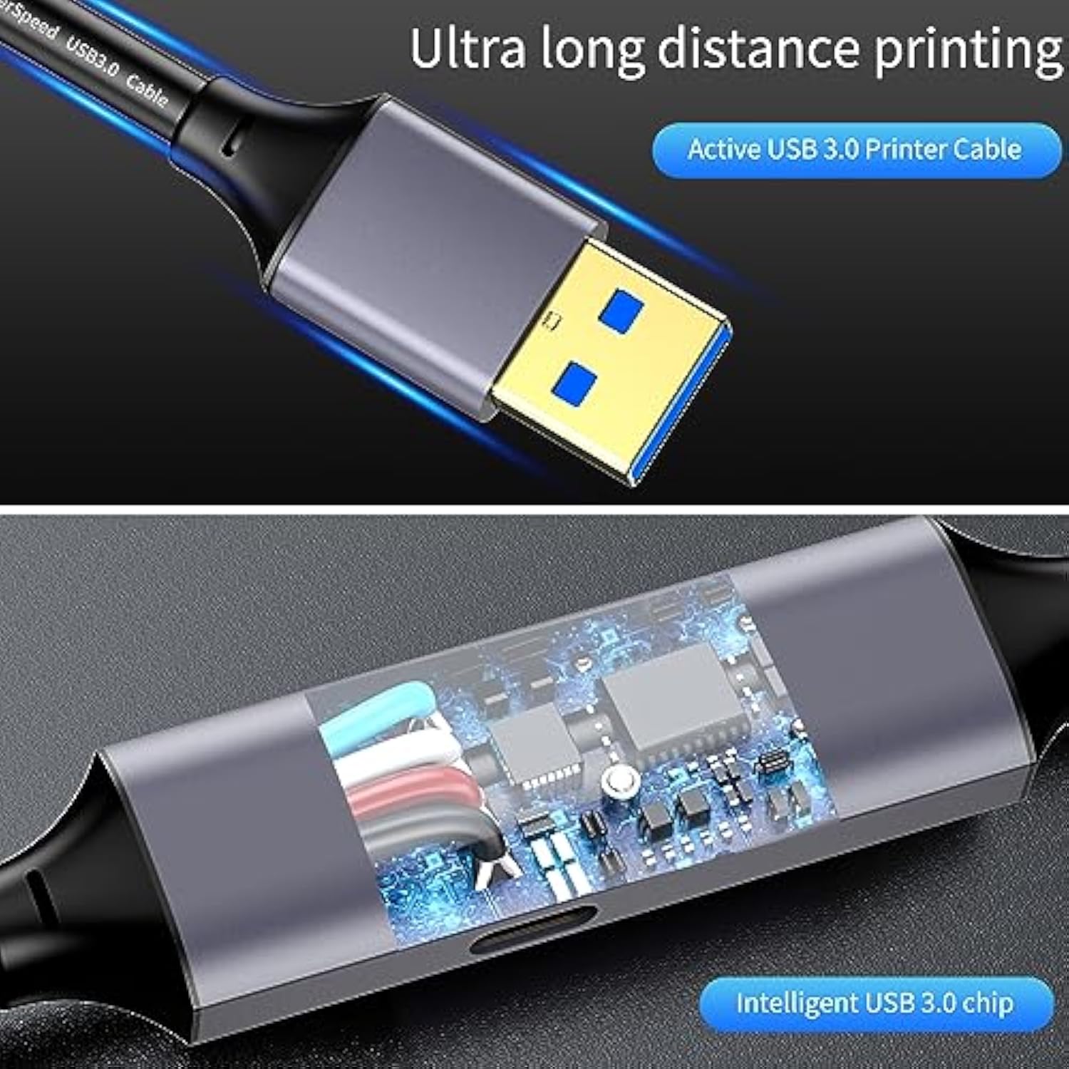 Usb 3.0 Printer Cable - 50Ft, Usb A To Usb B 3.0 Compatible With Conference Camera, Docking Station, Hard Drive, Scanner, Vidicon And More