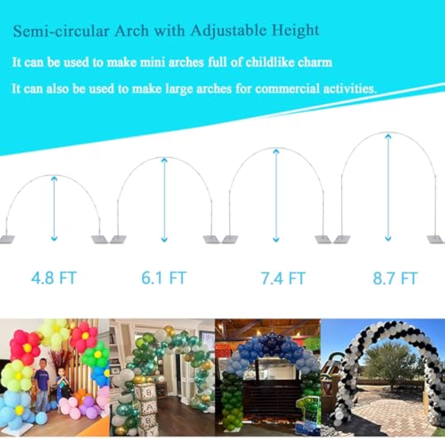 Balloon Arch Stand, 7.5Ft Large Round Backdrop Frame, Adjustable Half Circle Arch, 2 Set Reusable Metal Ballon Column Kit With Base 3In1 For Birthday, Wedding, Graduation, Baby Shower Party