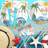 Surf'S Up Birthday Party Decorations Tableware For Boys - Summer Beach Wave Surfing Birthday Party Supplies, Paper Plate, Napkin, Tablecloth, Fork | Serves 24