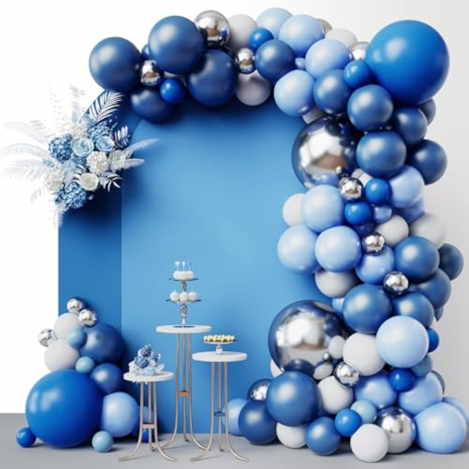 Blue Balloon Garland Kit – 144pcs Blue, White & Silver Balloons for Party Decorations