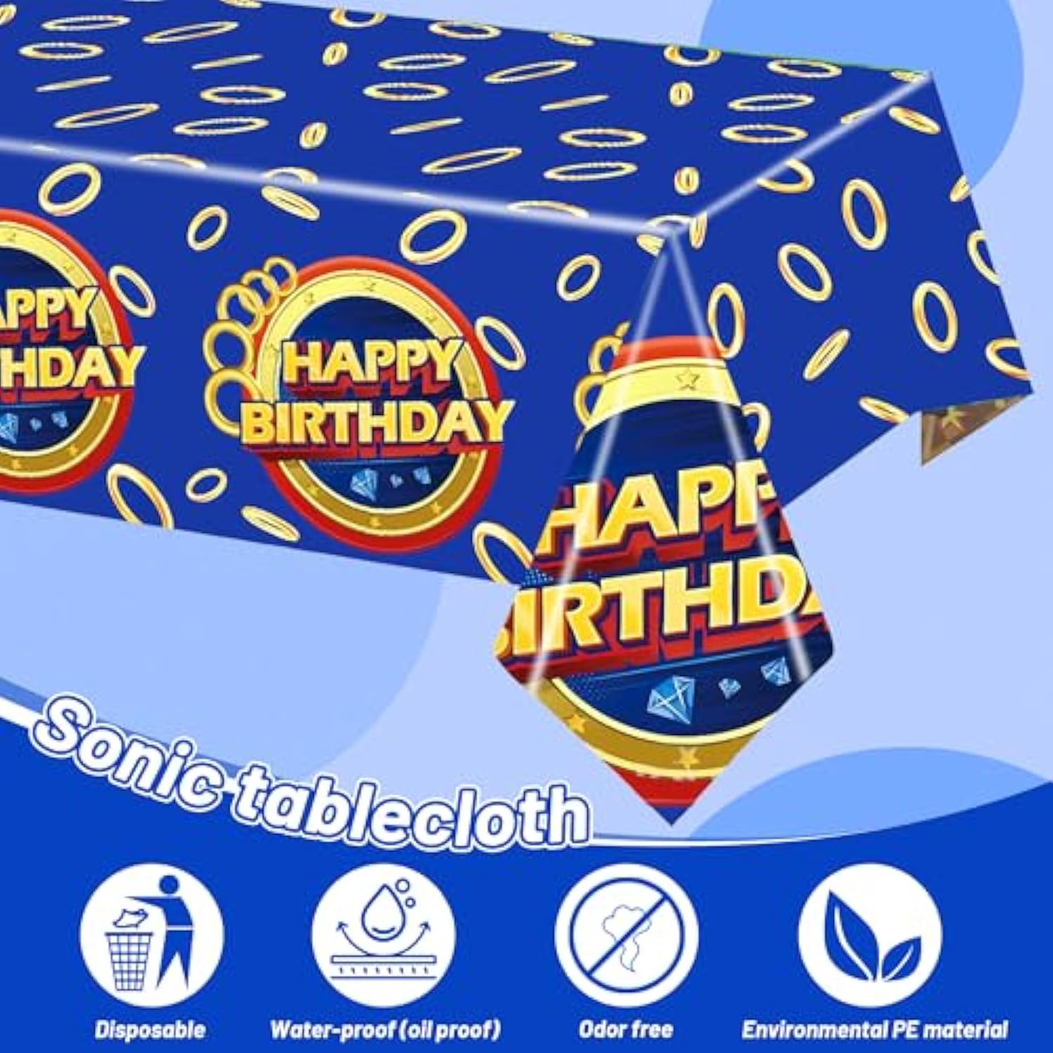 3 Pcs Blue Hedgehog Birthday Tablecloth - 42.5" X71'' Waterproof Cartoon Table Cover For Boys Girls Kids Party Supplies Decor Gamer Mining Craft Party Decorations