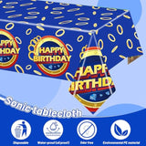 3 Pcs Blue Hedgehog Birthday Tablecloth - 42.5" X71'' Waterproof Cartoon Table Cover For Boys Girls Kids Party Supplies Decor Gamer Mining Craft Party Decorations