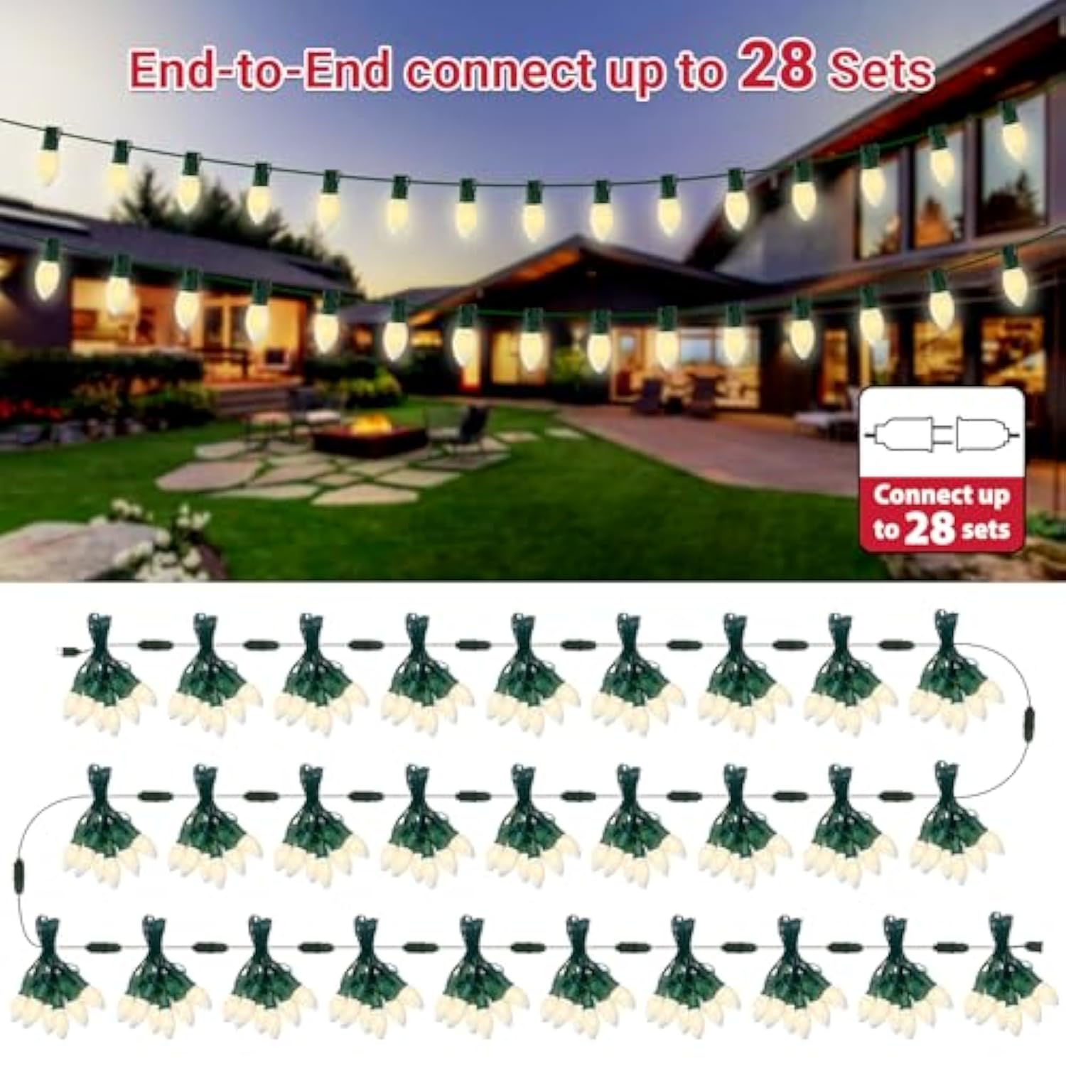 C9 Christmas Lights Outdoor, Led Frosted White Outdoor String Light, 25 Ft Commercial Grade Patio With 25 Led C9 Bulbs,