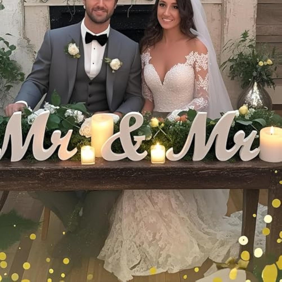 Mr And Mrs Sign For Wedding Table, Large Wooden Sweetheart Table Decoration For Reception, Freestanding Letters Centerpieces Decor For Ceremony, Anniversary, Valentine'S Day, Bride And Groom (White)
