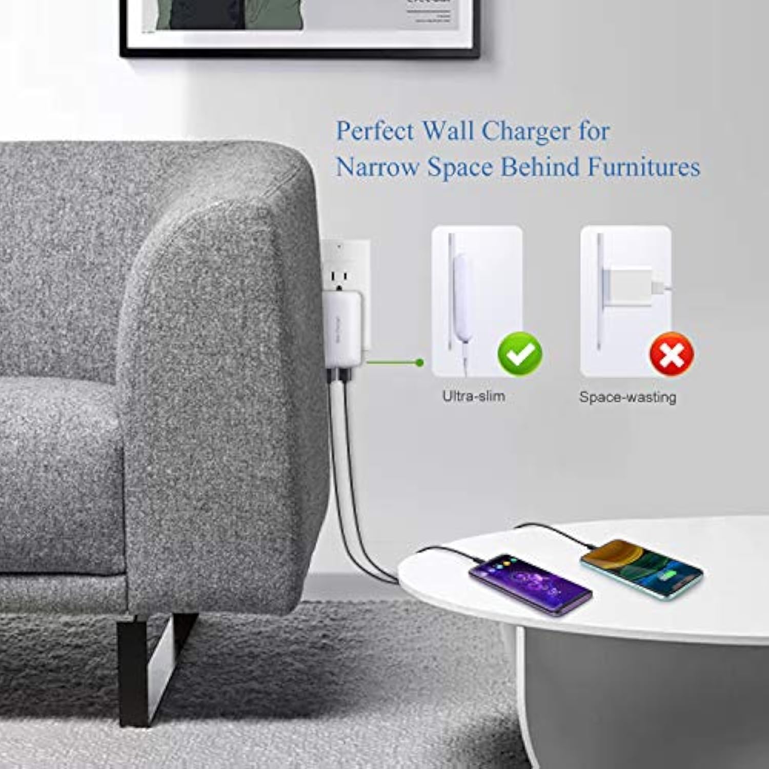 Flat Usb Wall Charger - Slim Usb Plug For Wall Outlet, Compatible With Iphone 16 15 14 Pro Max/13/12/11/Xr/Xs/X, Galaxy A03S/A13/A12/S22/S21/S20/10/9/8, Webcam - 2-Pack, White