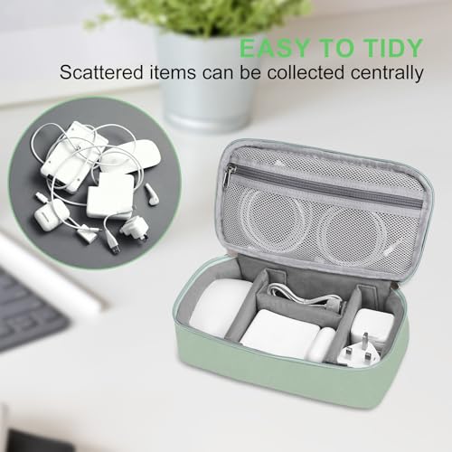 Electronic Organizer Travel Case, Puffy Electronic Accessories Carry Case For Cable, Charger, Phone, Earphone, Mouse And Other Accessories, Portable Storage Bag With Handle, Antique Green