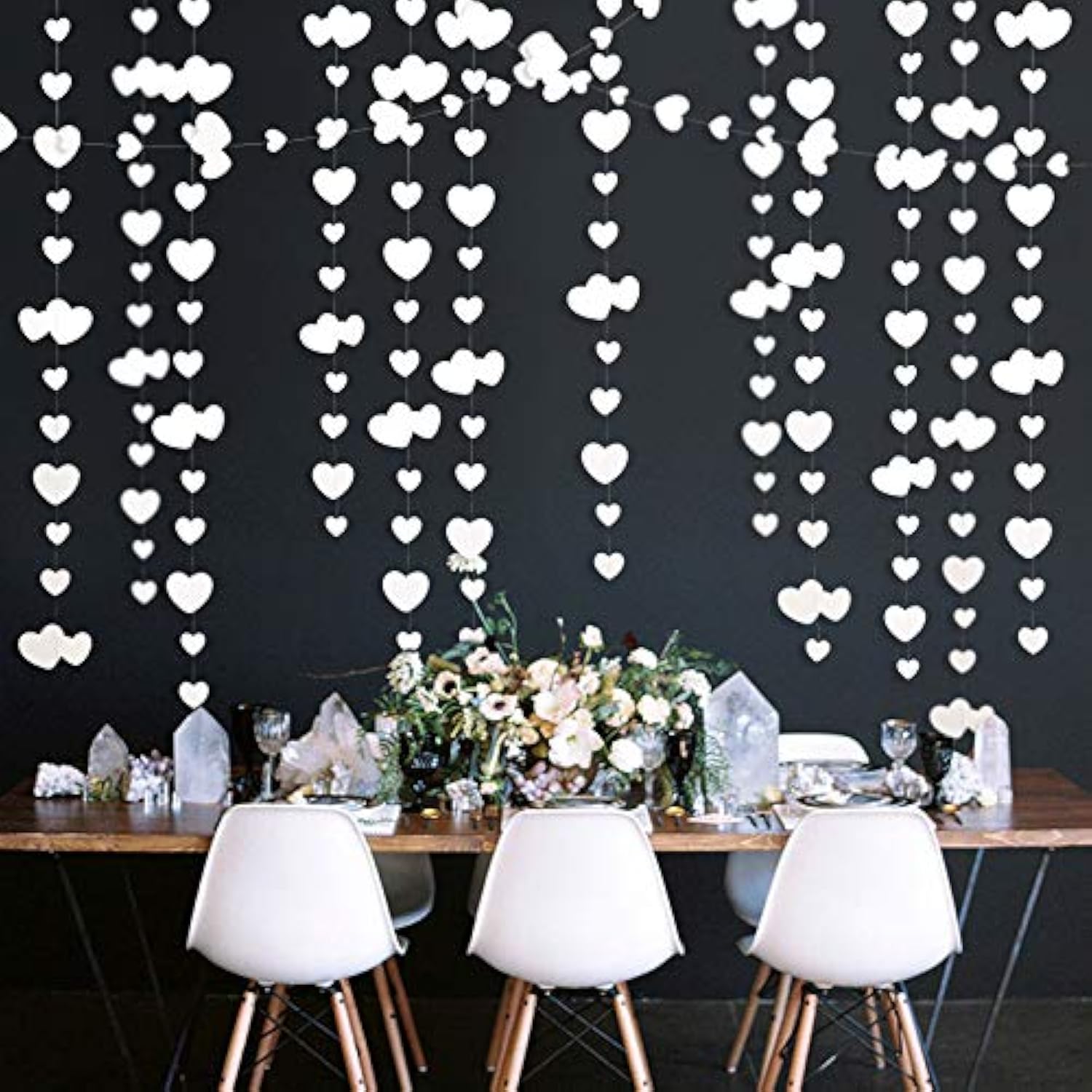 52Ft Valentines Day Party Decorations White Heart Garland White Love Heart Hanging Paper Streamer Banner For Wedding Anniversary Bridal Shower Engagement Mothers Day Bachelorette Winter Party Supplies