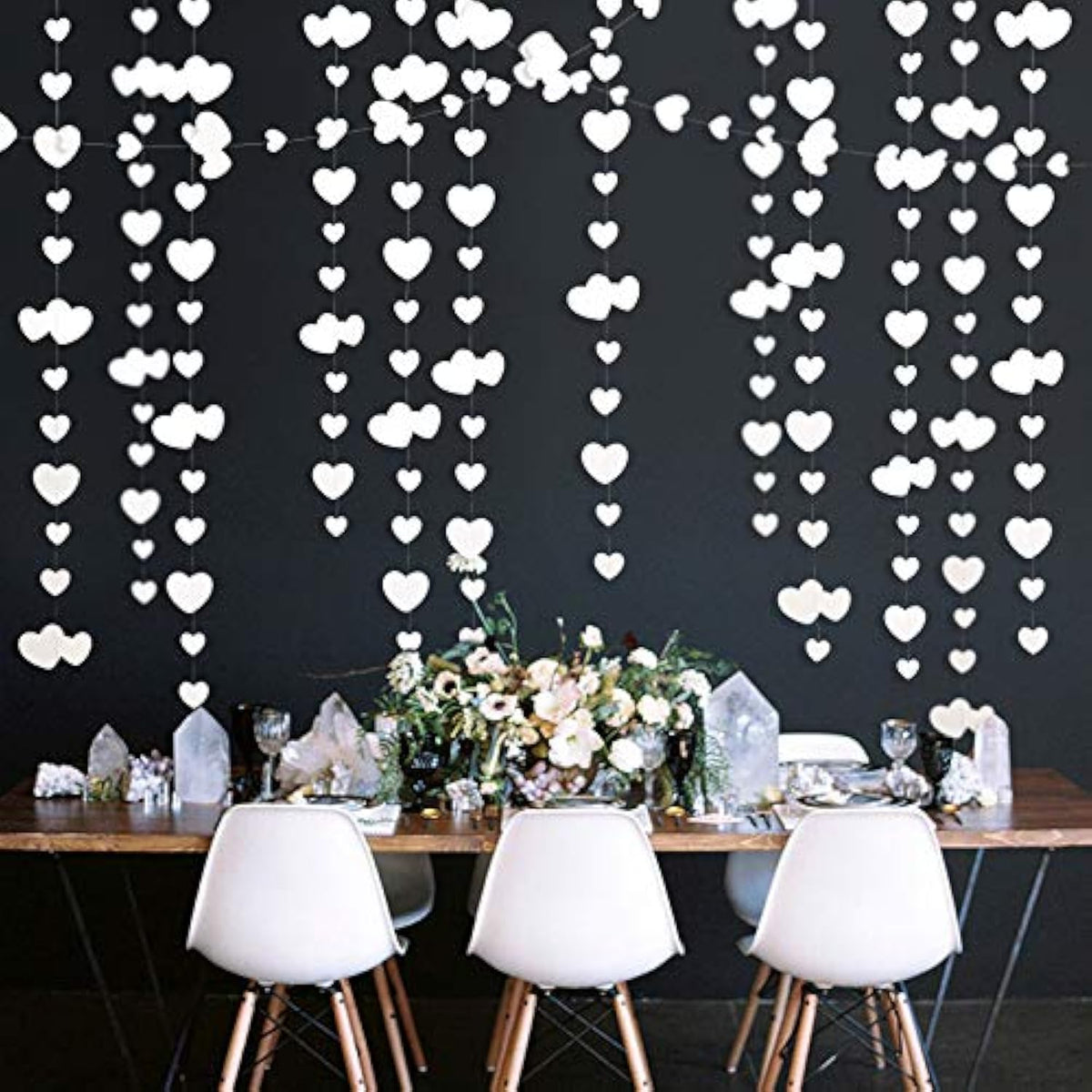 52Ft Valentines Day Party Decorations White Heart Garland White Love Heart Hanging Paper Streamer Banner For Wedding Anniversary Bridal Shower Engagement Mothers Day Bachelorette Winter Party Supplies