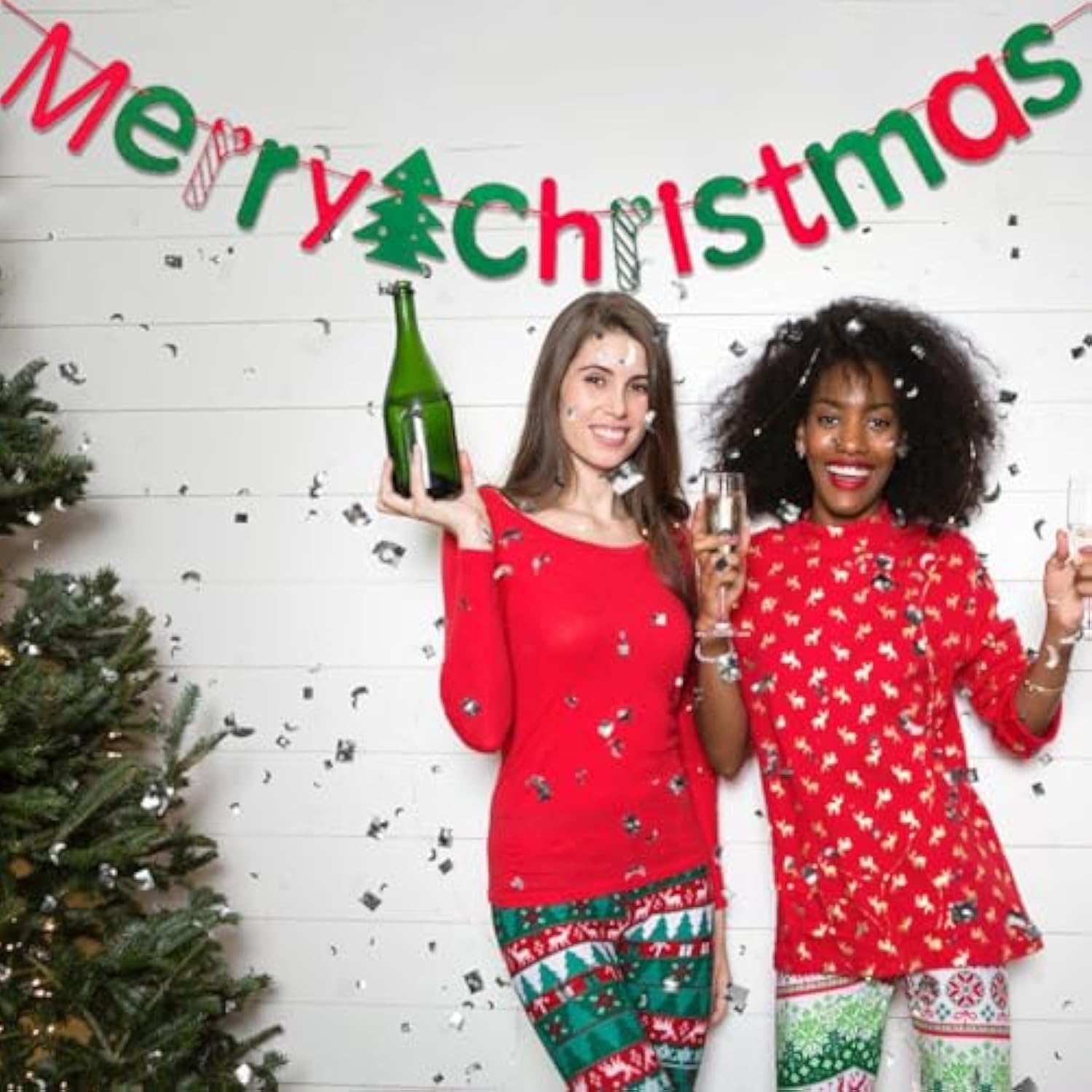 Merry Christmas Banner-Red And Green Merry Christmas Sign Felt Garland For Christma Party Decorations