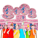 41Pcs Pink Stitch Party Set – 20 Plates, 20 Napkins & 1 Tablecover. Perfect For Stitch-Themed Birthdays! Features Cute Pink Stitch Prints, Durable Plates, And Easy Cleanup. Ideal For Kids’ Parties!