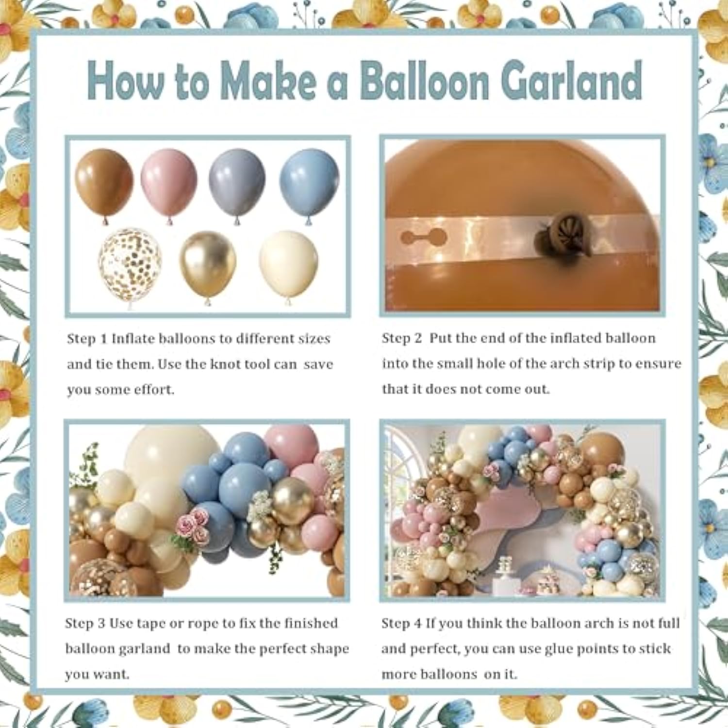 148Pcs Dusty Pink Blue Brown Yellow Balloon Arch Garland Kit, Retro Pink Dusty Blue Brown Pastel Yellow Gold Confetti Balloons For Baby Shower Wedding Engagement Birthday Party Decorations