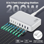 Usb C Charger 200W Usb C Charger Block,Upgraded Gan Iii 8-Port Fast Charging Station Hub,Pd 65W Laptop Charging Adapter Compatible With Macbook Pro/Air,Dell,Steam Deck,Iphone 16/15/14,Galaxy S23/22