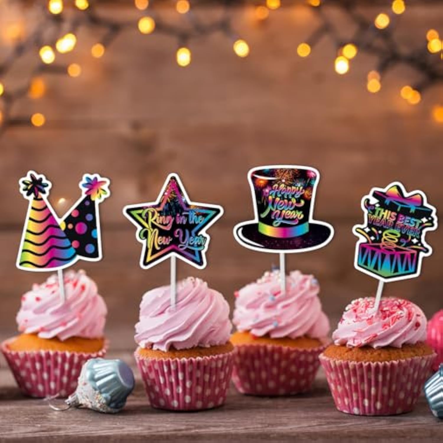 24pc Colorful 2026 New Year Cupcake Toppers Festive Countdown Party Decor