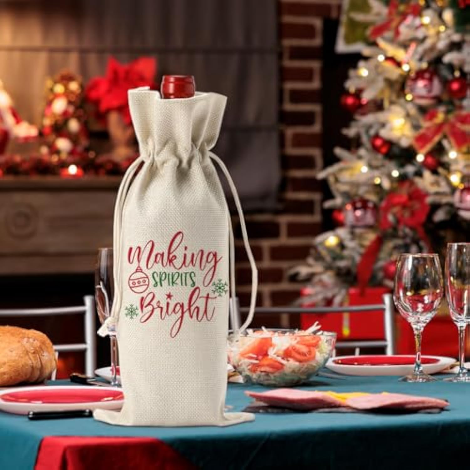 Christmas Wine Bags For Wine Bottles - Christmas Holiday Gifts For Women & Men - Making Spirits Bright Wine Bottle Bag