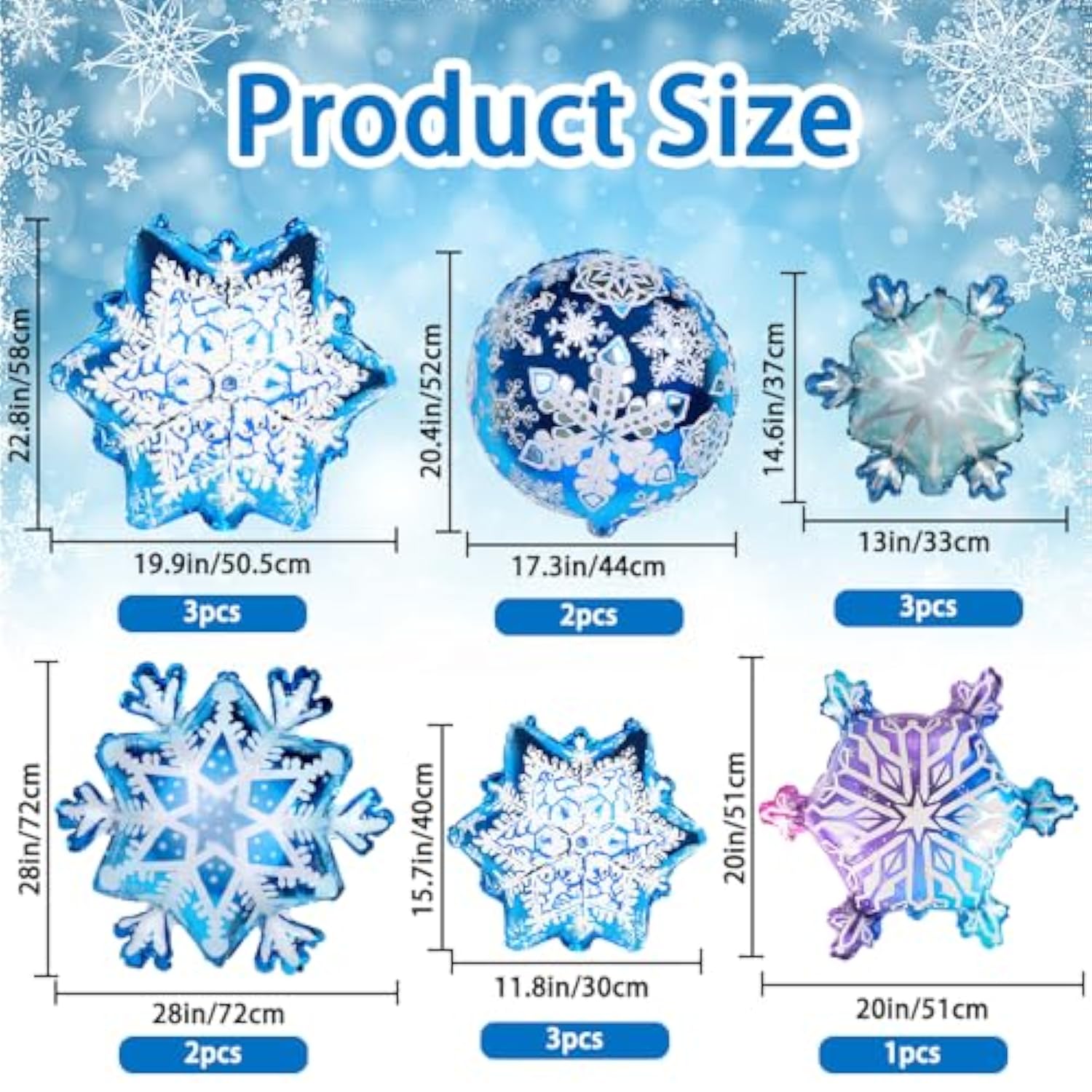 14Pcs Snowflake Balloons Snowflake Frozen Balloons For Christmas Winter Wonderland Party Decorations,Snowflake Aluminum Foil Mylar Balloons For New Year Birthday Theme Party Supplies.