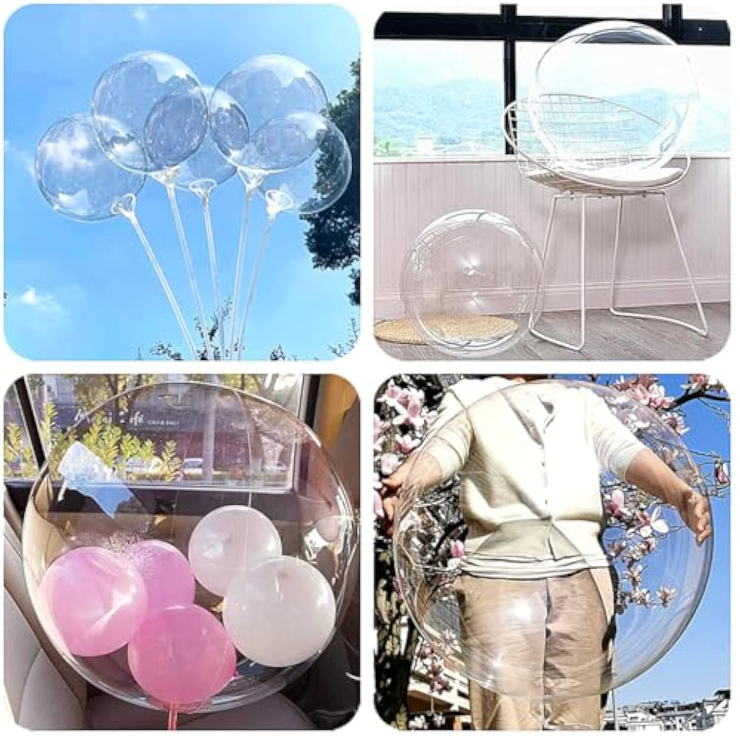 40 Clear Bobo Balloons in 4 Sizes for Party & Event Décor