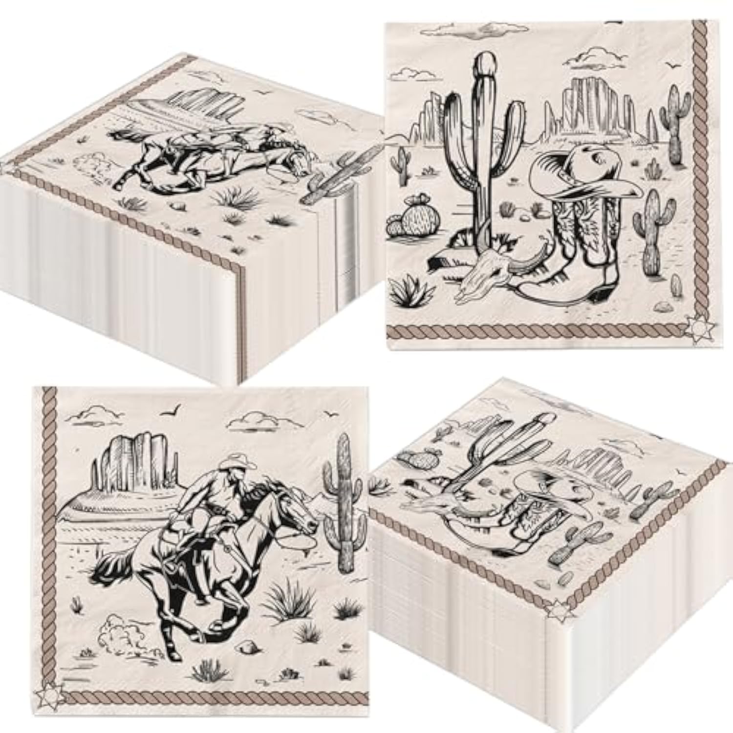 50Pcs Cowboy Paper Napkins Western Party Decorations Brown Wild West Rodeo Disposable Luncheon Dinner Napkins For Cowboy Birthday Baby Shower
