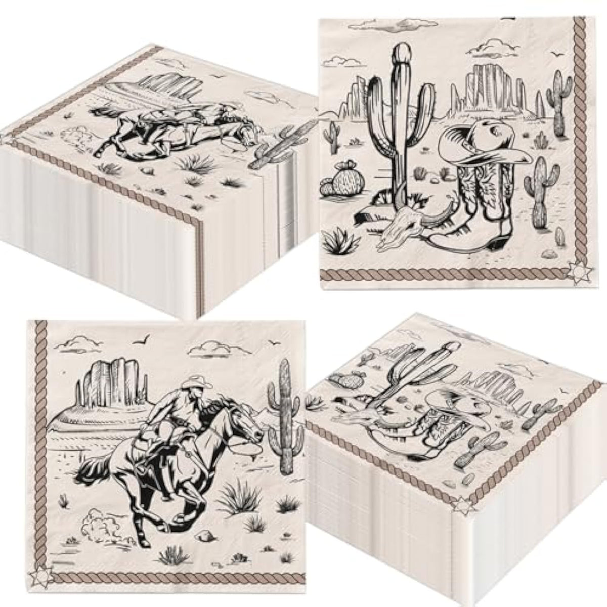 50Pcs Cowboy Paper Napkins Western Party Decorations Brown Wild West Rodeo Disposable Luncheon Dinner Napkins For Cowboy Birthday Baby Shower