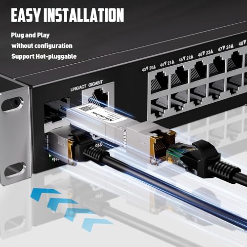 10Gb Sfp+ To Rj45 Transceiver, Auto-Negotiation Copper Sfp To Ethernet Module Support 10G/5G/2.5G/1.25G For Cisco/Ubiquit/Tp-Link/Netgear/D-Link/Mikrotik/Unifi/Brocade/Broadcom (1-Pack, 30M)
