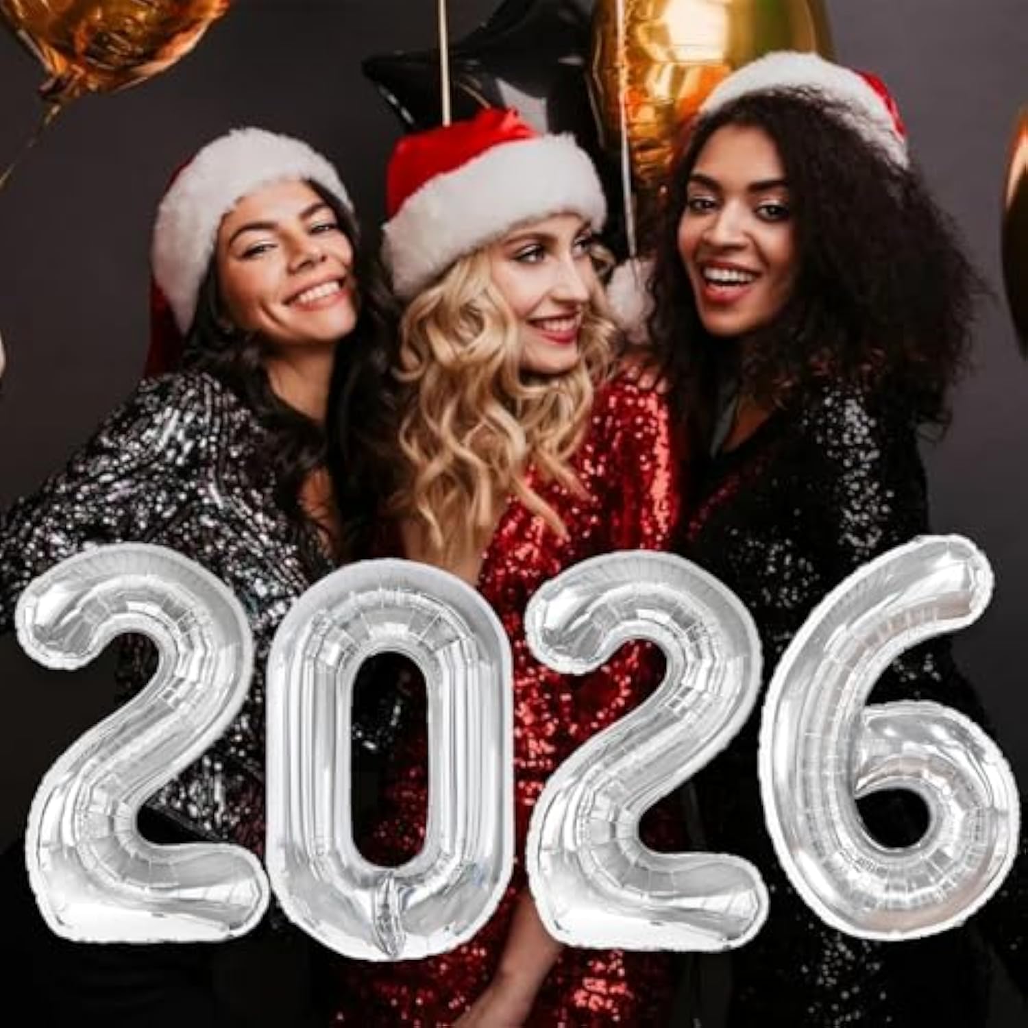 16in Silver 2026 Number Balloons Happy New Year Party Decorations