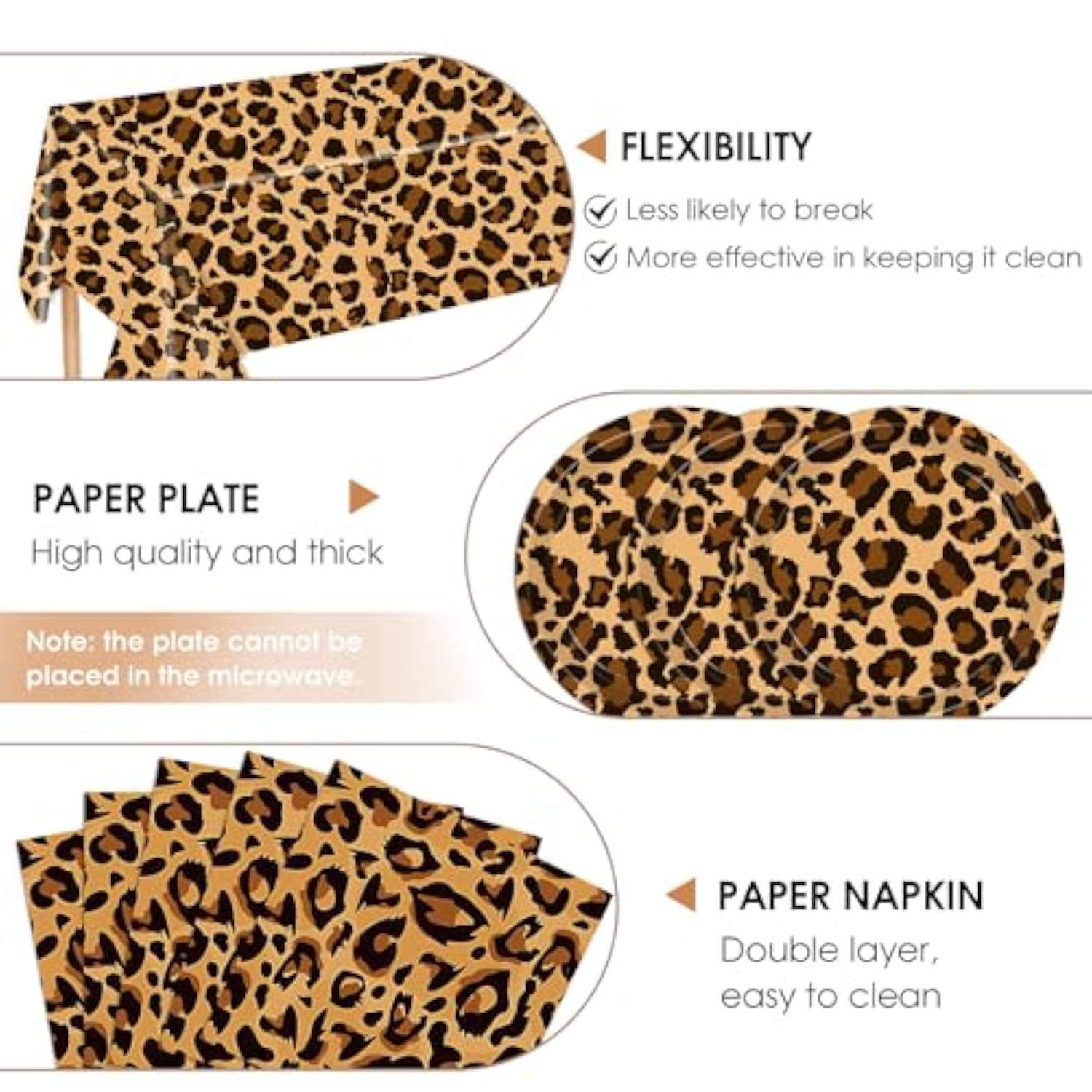 41Pcs Cheetah Print Party Decorations Leopard Animal Theme Tableware Include Dinner Dessert Plates,Napkin,Tablecloth?baby Shower Safari Animal Leopard Themed Birthday Party Decor Supplies | Serves 20
