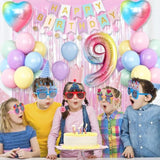 Pastel Rainbow 9th Birthday Décor Set with Number Balloon & Banner