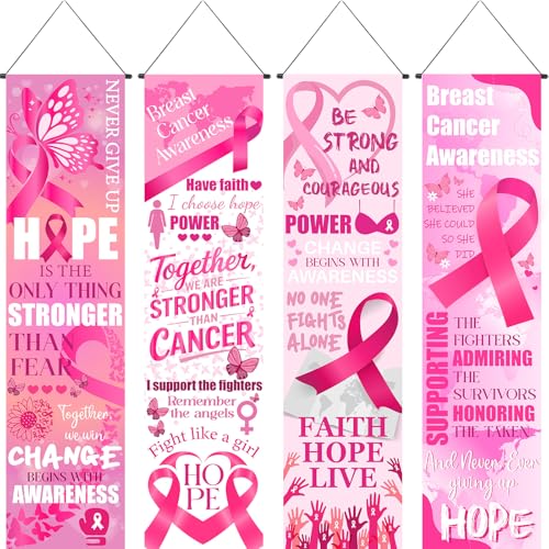 4 Pack Breast Cancer Awareness Backdrop Banner Decorations